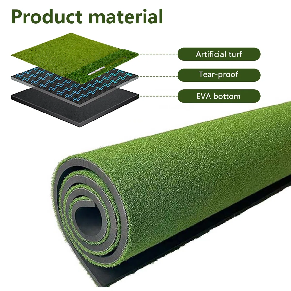 Alfombrilla de golf de 150 x 120 cm, con 40 mm de grosor y 16 mm Fairway Turf, acolchado de EVA de 10 mm, doble área de té y chipping, incluye 9 pelotas y tés, esterilla de práctica de golf extra