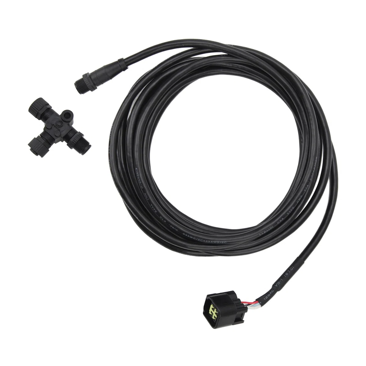 Cables NMEA 2000 de 4,5 m, cable troncal o de derivación NMEA 2000, cable impermeable IP67 de 5 pines con adaptador en T para interfaz de motor, negro, resistente al desgaste y de