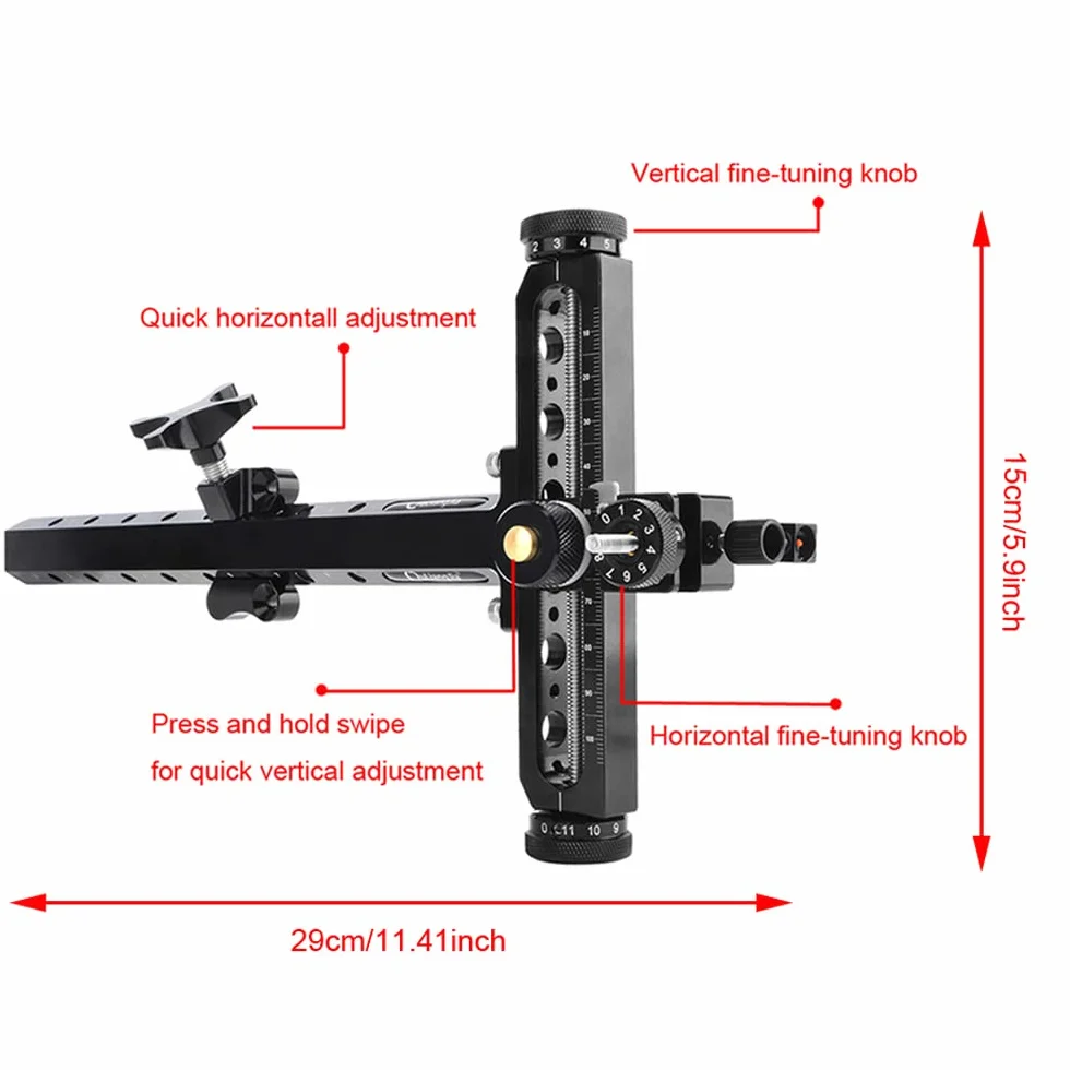 SHARROW Tiro al Arco Miras para Arco Recurvo Aluminio Vista de Arco Recurvo 9 Pulgadas Micro Ajustable Bow Sight Accesorios de Arco y Flecha