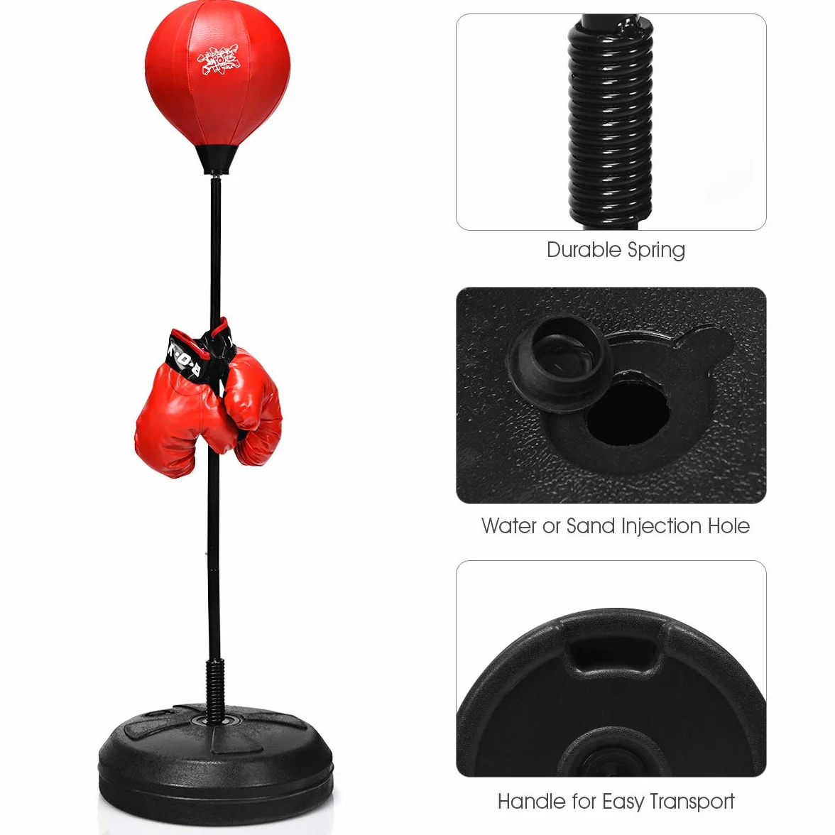 KOMFOTTEU Punchingball con Altura Regurable 120-154 cm, Pelota de Boxeo de Pie con Guantes y Bomba, Saco con Base Rellenable, Juego para Niños y Adultos