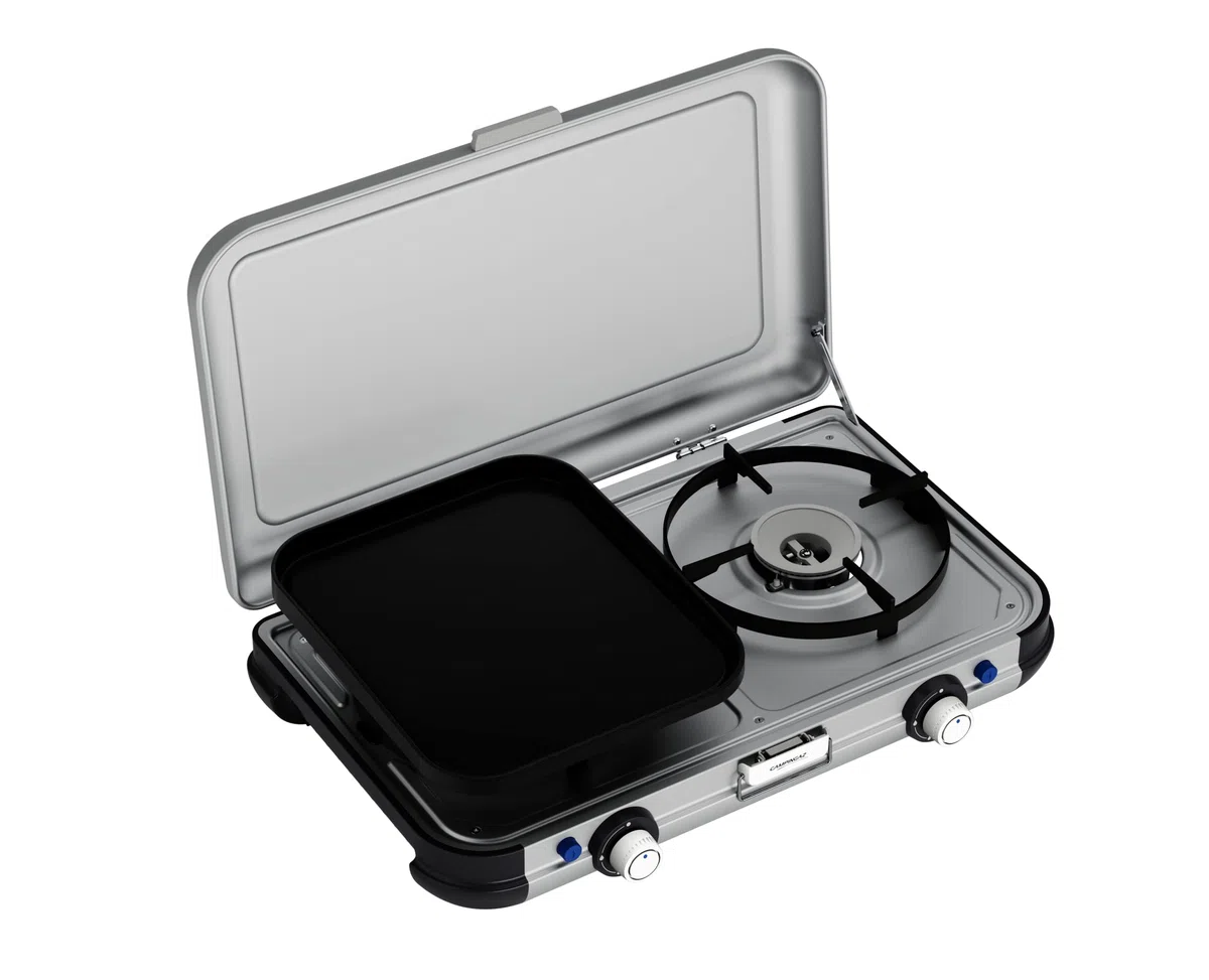 Campingaz Camping Kitchen 2 Grill & Go CV | Cocina Camping de gas, 2 fuegos, funciona con cartucho gas, 3,600 vatios, cocina cartucho con 2 placas de cocción regulables de forma continua
