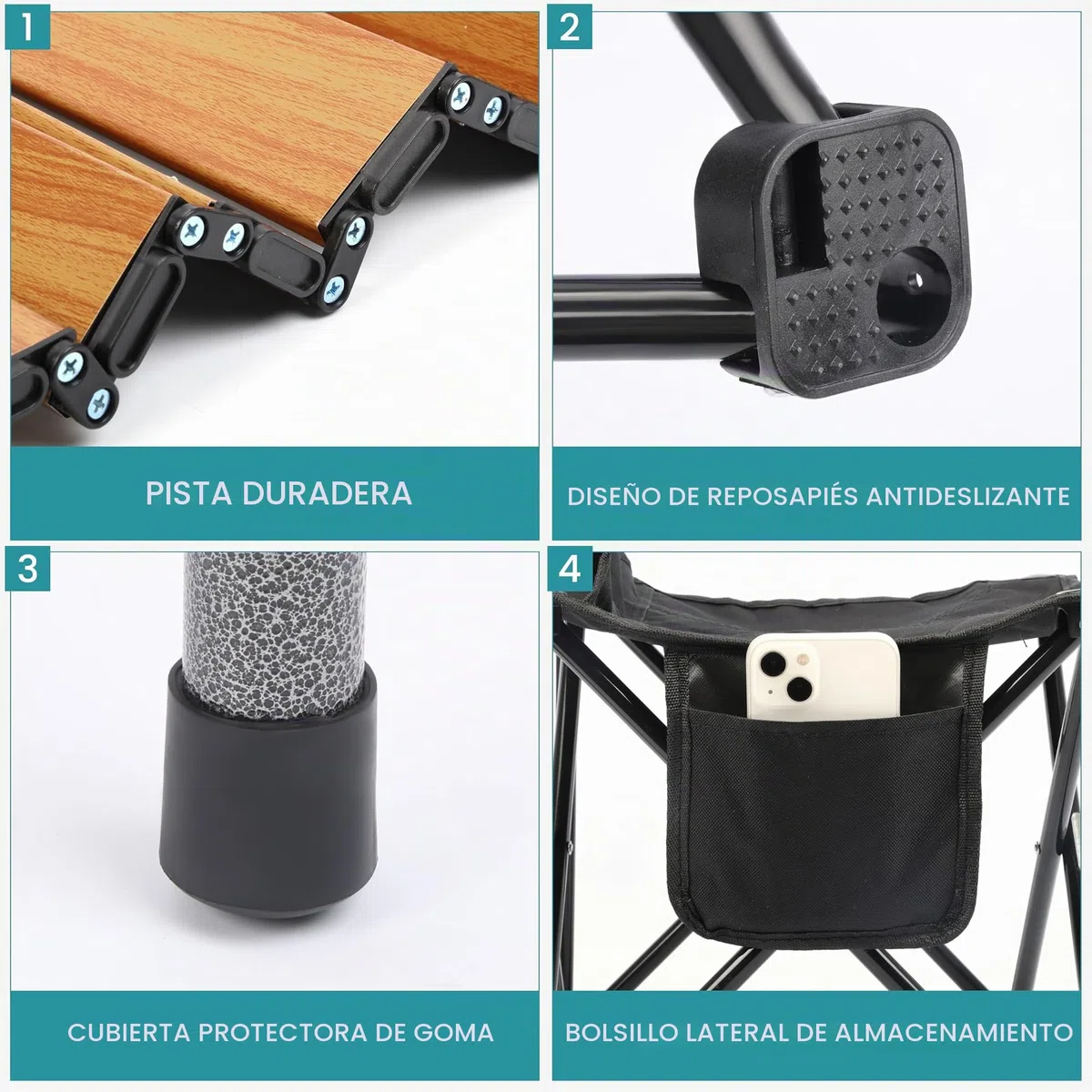 BELLE VOUS (5 Piezas Set de Mesa Plegable con Sillas Negras - Pack de Silla Plegable y Portátil para Usar en Exteriores e Interiores - para Pícnic, BBQs, Patio en el Jardín y Viajes