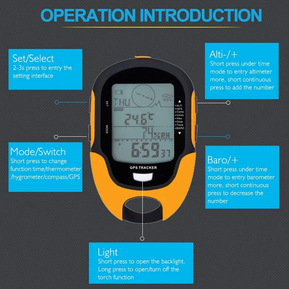 Altímetro barométrico Digital Multifuncional Brújula Pronóstico del Tiempo Navegador GPS Receptor Portátil Termómetro USB Recargable Higrómetro Barómetro