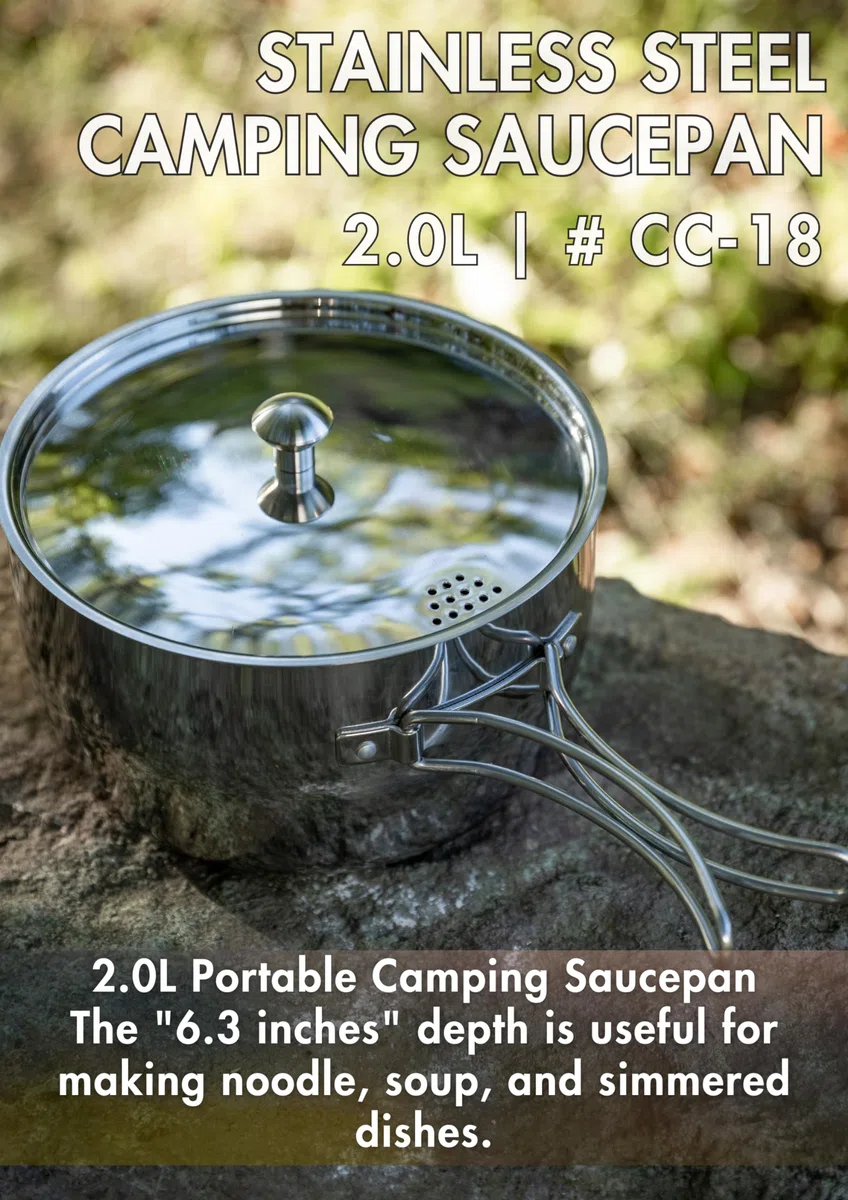 CAMPINGMOON - Cacerola portátil de acero inoxidable compatible con IH CC-18 (2,0 L)