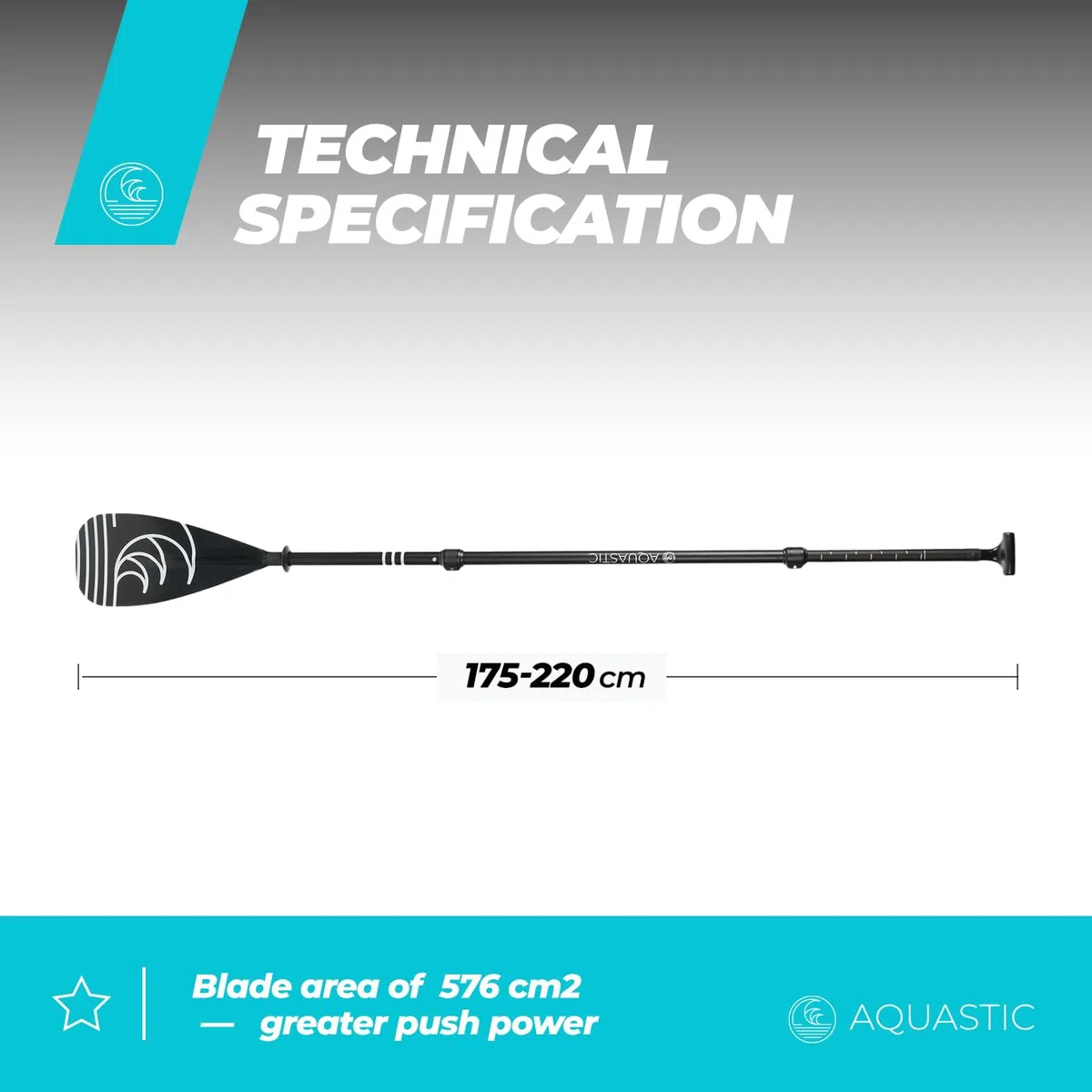 AQUASTIC Sup/Kayak Paddel AQS-SPD004 - Remo para Kayak (3 Piezas, Longitud Ajustable de 175 a 220 cm, Mango de Aluminio Duradero, Hoja de Remo compacta y Ligera), Color Negro