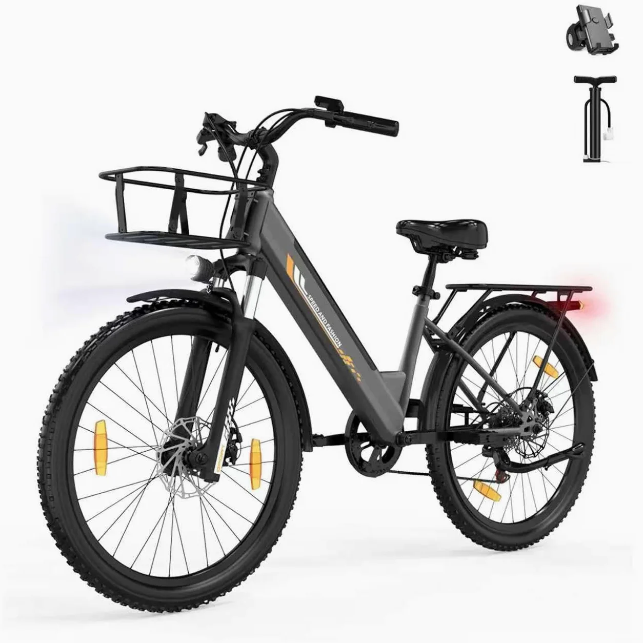 26" Bicicleta Eléctrica para Adultos, Motor de 250 W, batería extraíble de 36 V y 13 Ah, autonomía de hasta 100 km, 7 velocidades, Asistencia al pedaleo hasta 25 km/h (Gris)
