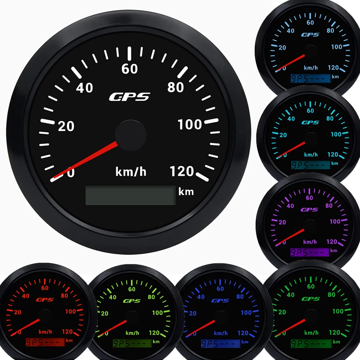 Velocímetro GPS 85MM, 7 colores de luz de fondo 0-120km/h Medidor de velocidad para motocicleta barco coche camión con antena GPS