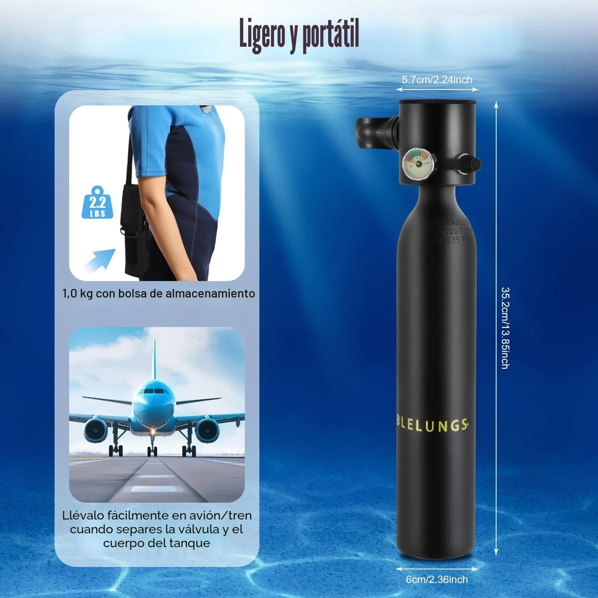 Mini Botella de Oxígeno Buceo Minibotella Bomba Sumergible 0.5 l Portatil Bombona de Buceo de 5-10 Minutos Pequeñas Submarinismo Tanque de Buceo Recargable Viajes Nadar Rescate