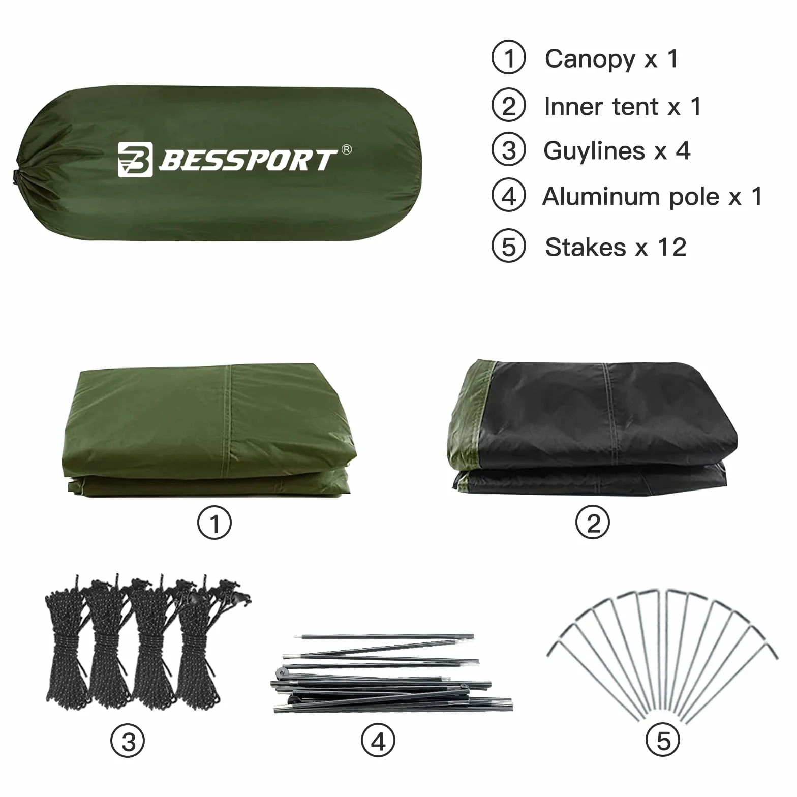 Bessport Tienda De Campaña 2-3 Personas Carpa Ultraligera 3-4 Temporadas Resistente al Agua y al Viento Fácil de Instalar, para el Senderismo y el Camping