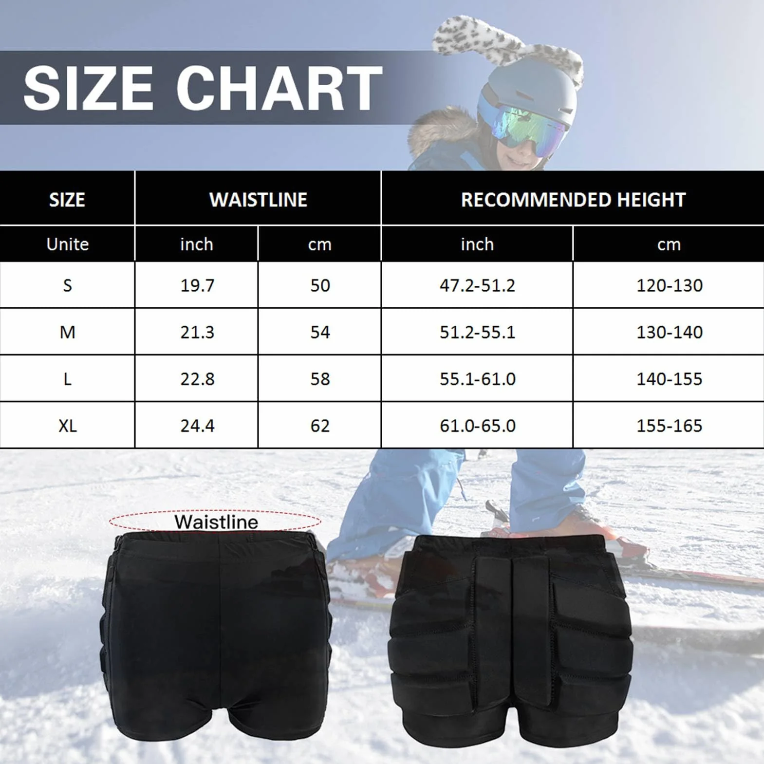 Pantalones Cortos Acolchados, Pantalones Cortos Protectores para Cadera, Glúteos y Coxis, Almohadillas para Snowboard, Patinaje y Esquí, Desmontables, Transpirables, Livianos