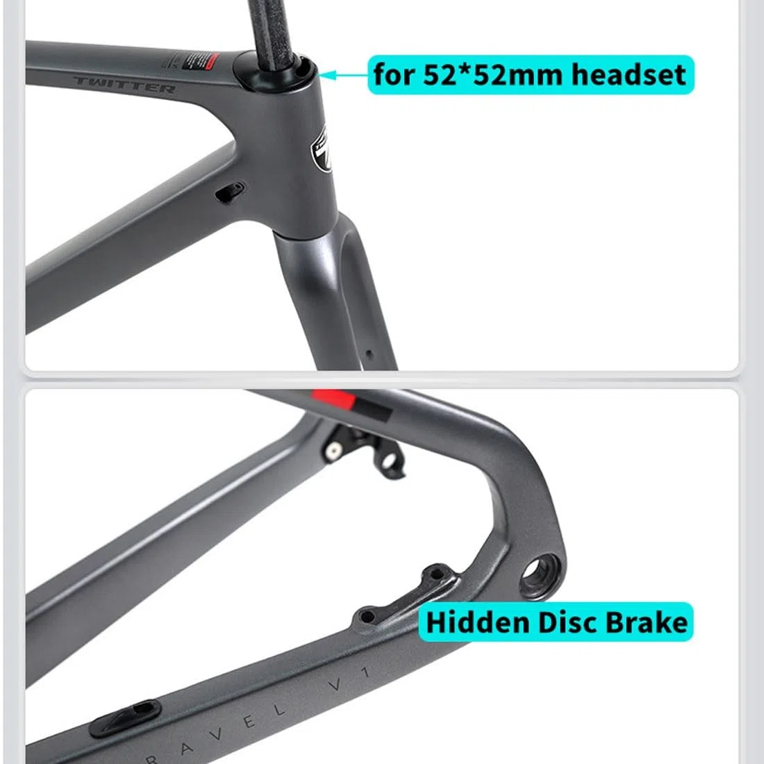Gravel Cuadro De Bicicleta De Carretera Carbono 700C 45/48/51/54CM Cuadro Freno Disco Delantero 12x100mm Trasero 12x142mm Cuadro Con Eje Pasante Enrutamiento Interno Ligero ( Color : Dark gray , Size