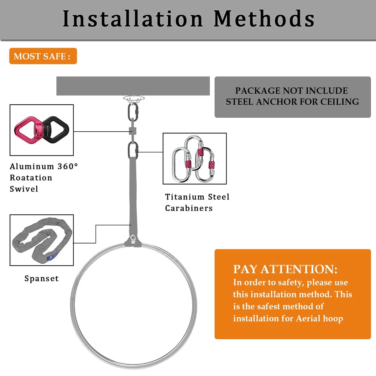 DASKING Aro de Antena de 85 cm/90 cm, Juego de Anillos de Antena Totalmente probados de Resistencia de 500 Libras, Equipo aéreo de Circo, aro de Yoga con Accesorios y Bolsa de Almacenamiento