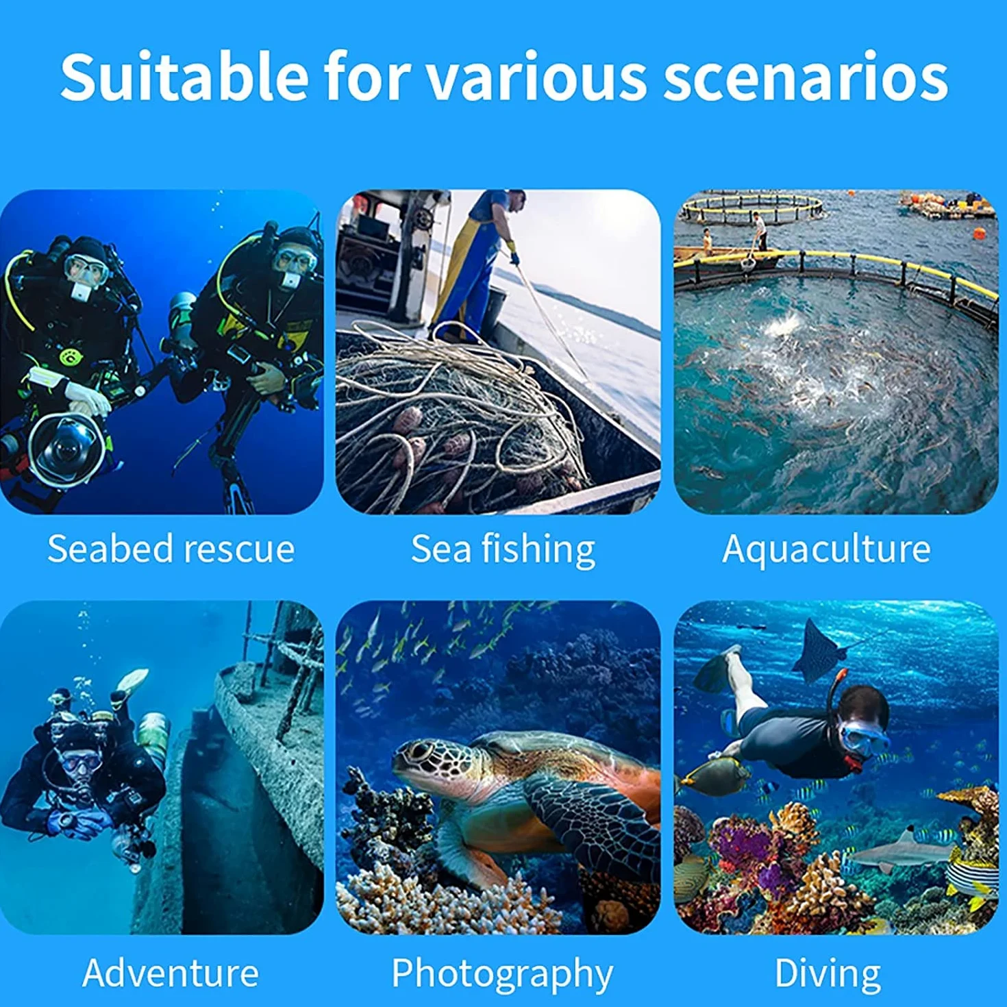 Sistema de Buceo, 5.5h Sistema de Buceo Recargable Respirar bajo el Agua de Regulador Respiración 10m, Ventilador de Buceo electrico para Buceo recreativo y Pesca, BK