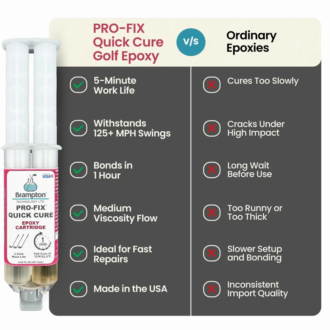 Brampton PRO-FIX - Epoxi de golf de curado rápido, reparación de palos en 30 minutos, epoxi para todos los ejes, cabezas, conductores, putters y hierros, diseñado para