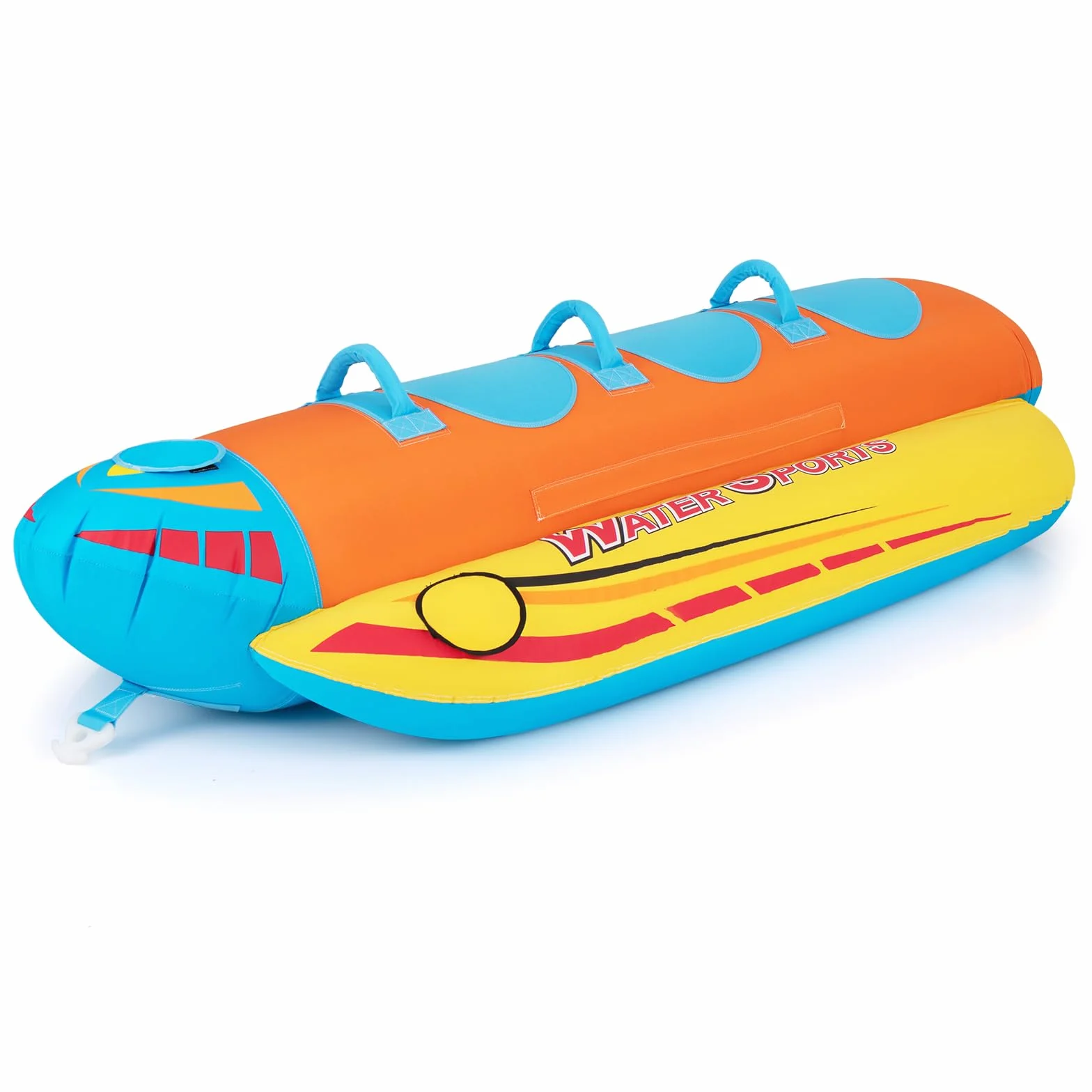 COSTWAY Tubo Remolcable para 1-3 Pasajeros, Bote Banana Inflable para Paseos y Deportes Acuáticos, Recreación con 3 Asientos y Manijas Acolchados de EVA, Kit de Reparación Incluido