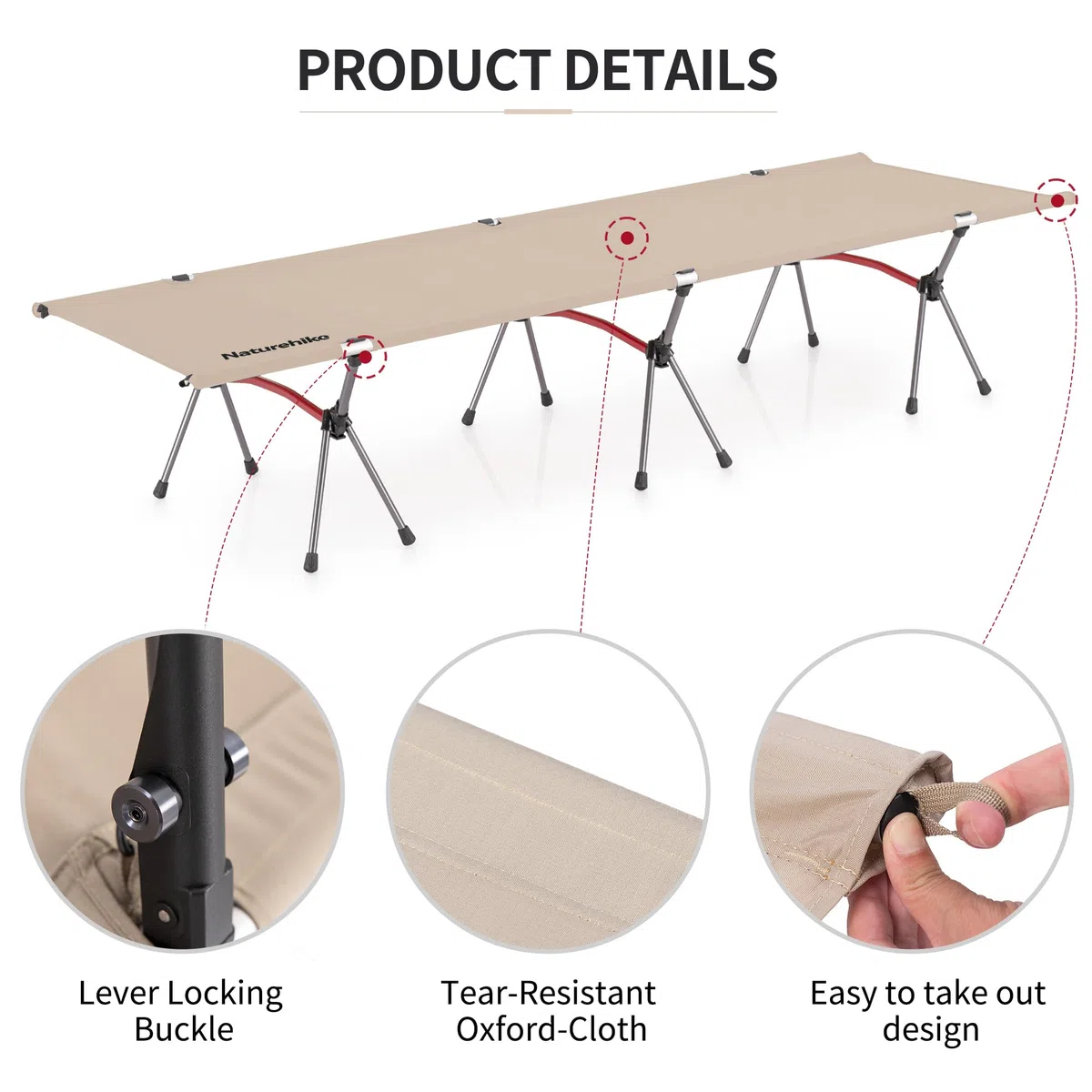 Naturehike - Cama de camping ultraligera, capacidad de carga de 150 kg, altura ajustable, plegable, portátil, ideal para camping, oficina o uso de invitados