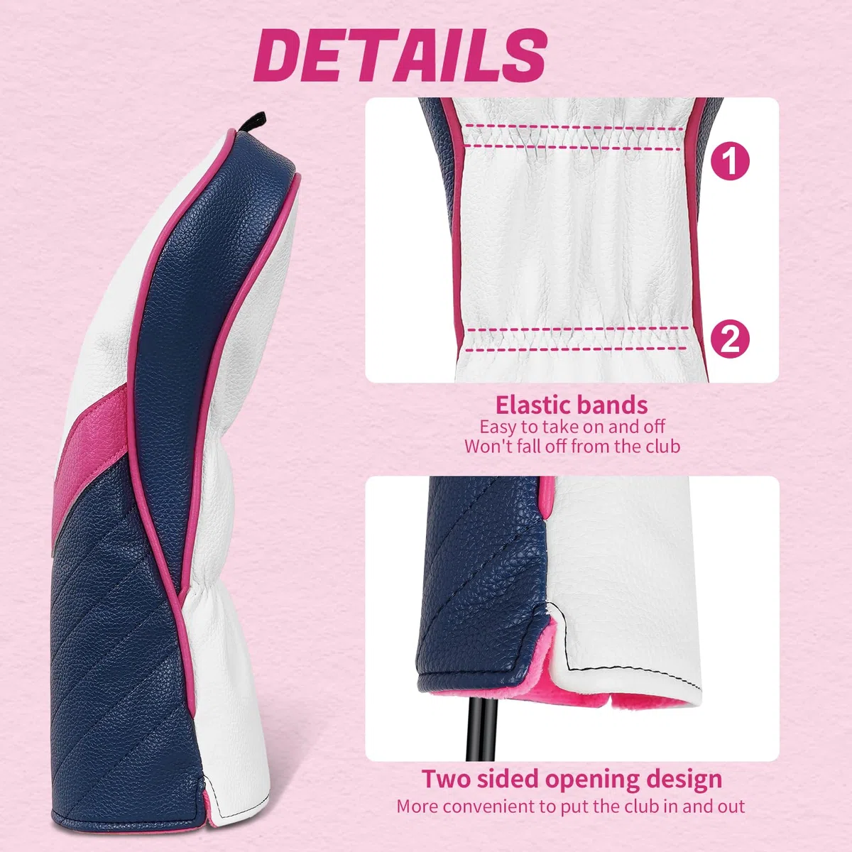 Fundas para cabeza de palo de golf de madera para conductor/Fairway/Hybrid/1FH blanco, rosa, azul, piel sintética