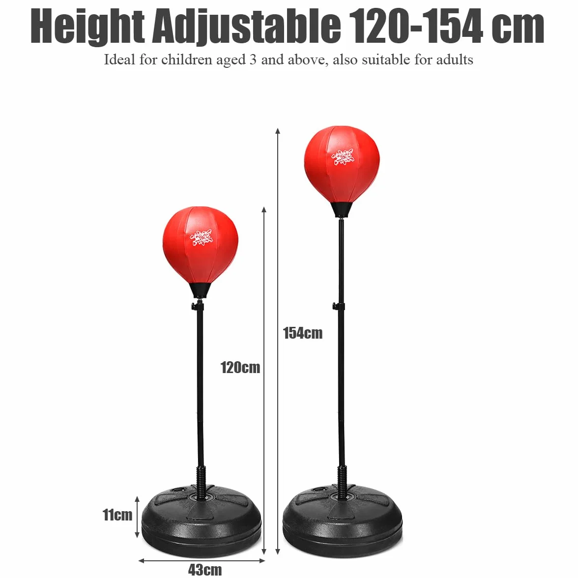 KOMFOTTEU Punchingball con Altura Regurable 120-154 cm, Pelota de Boxeo de Pie con Guantes y Bomba, Saco con Base Rellenable, Juego para Niños y Adultos
