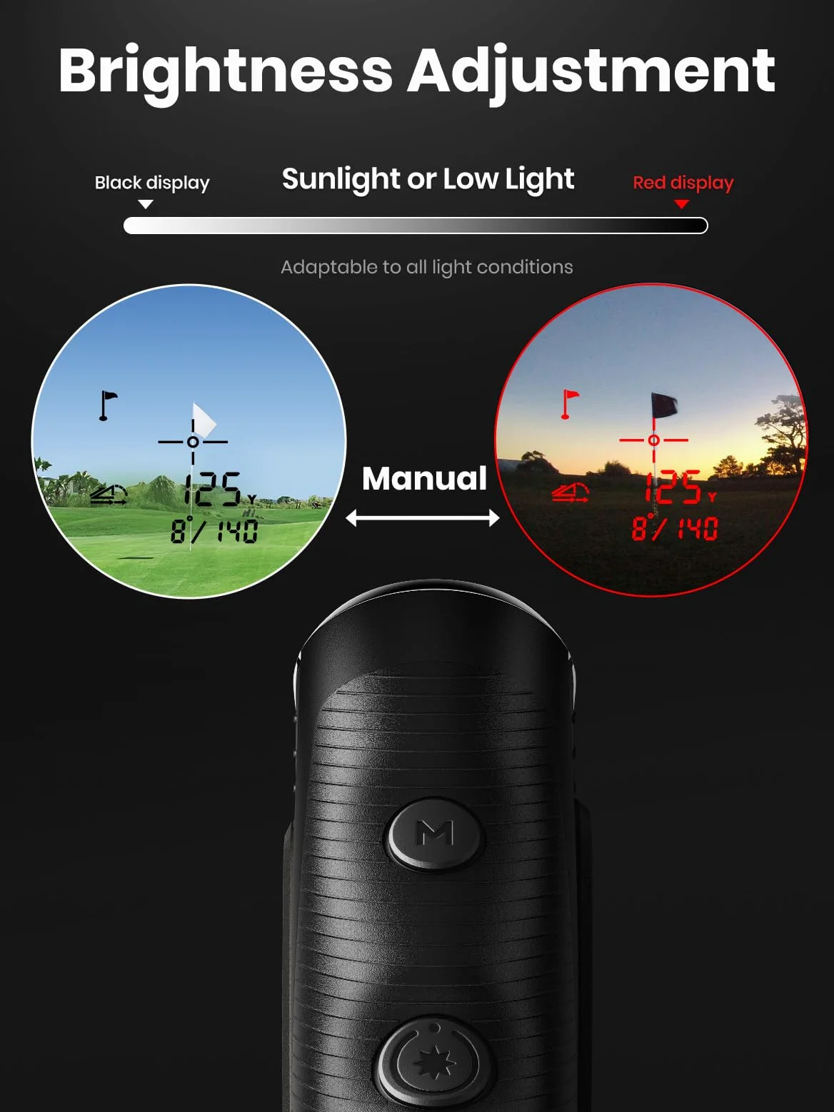 ACEGMET Telémetro de Golf con Distancia Bola-Bandera y Función de Inclinación - 1300 yd, Bloqueo de Bandera 0.1s con Vibración, Aumento 7X, Batería Híbrida Recargable, Pantalla Rojo/Negro, Imán