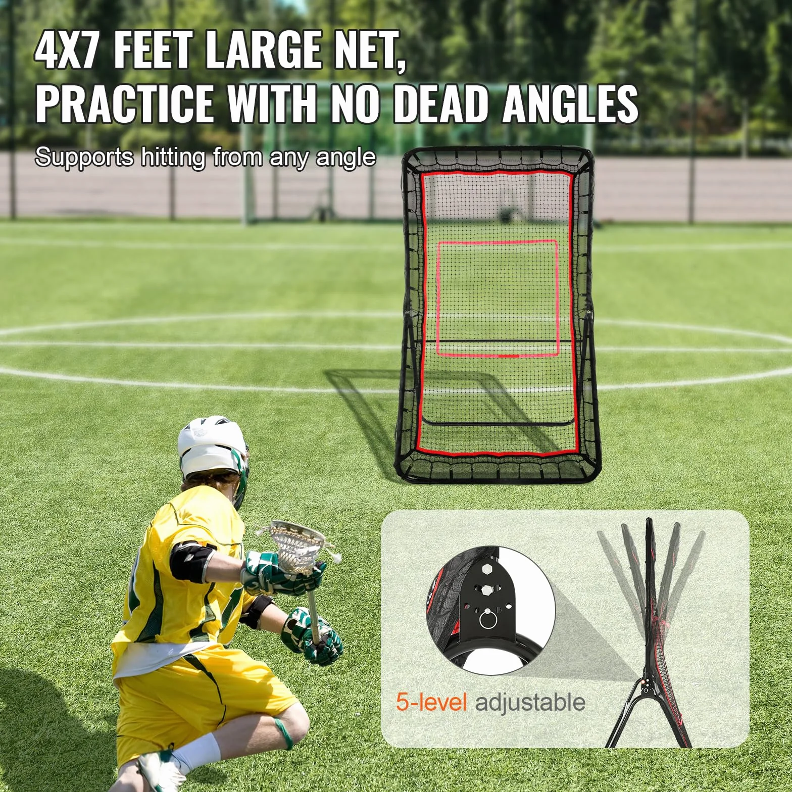 VEVOR Lacrosse Rebotador para patio trasero, red de rebote de voleibol, pantalla de entrenamiento de retorno de béisbol, softball, ángulo ajustable, pared de entrenamiento de práctica de tiro con