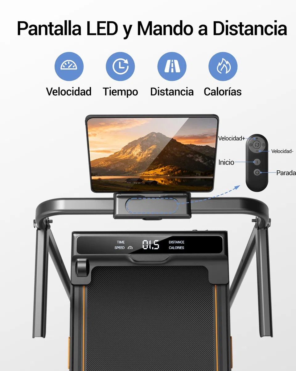 CURSOR Cinta de Correr Plegable con Inclinación 16%,10KM/H Cinta Correr Plegable, Pantalla LED, Reposabrazos Ajustables, 3.0HP Walking Pad, Caminadora Electrica para Casa, Capacidad de Carga 136KG
