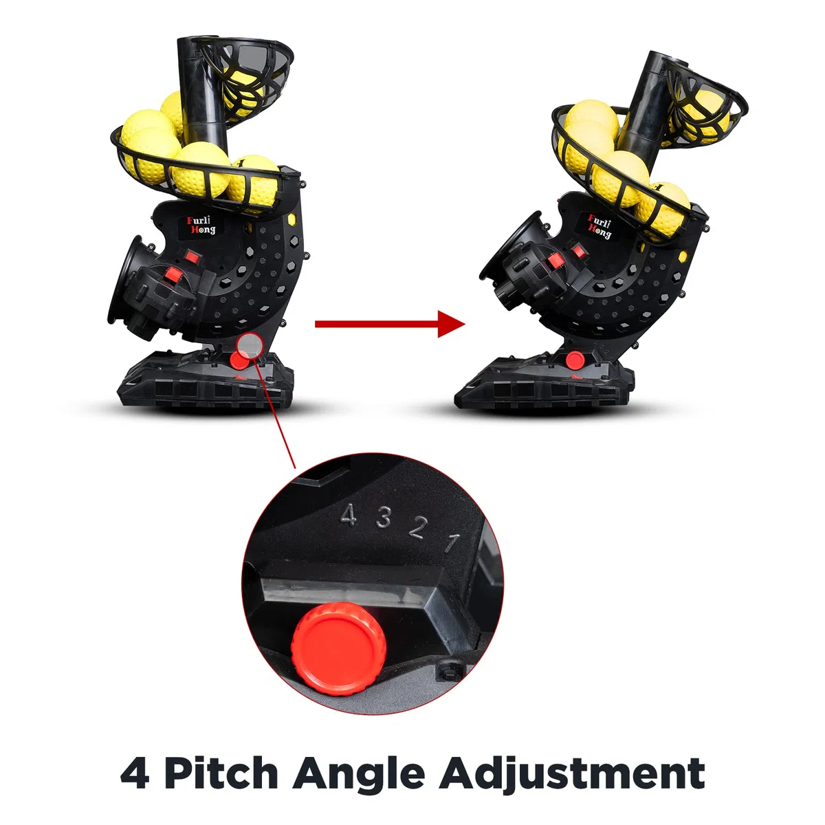 Furlihong Máquina electrónica de lanzamiento de béisbol mejorada, ángulos ajustables, temporizador y velocidad, adaptador de CA o funciona con pilas, viene con 8 bolas con hoyuelos, para práctica de bateo y campo de bajo nivel