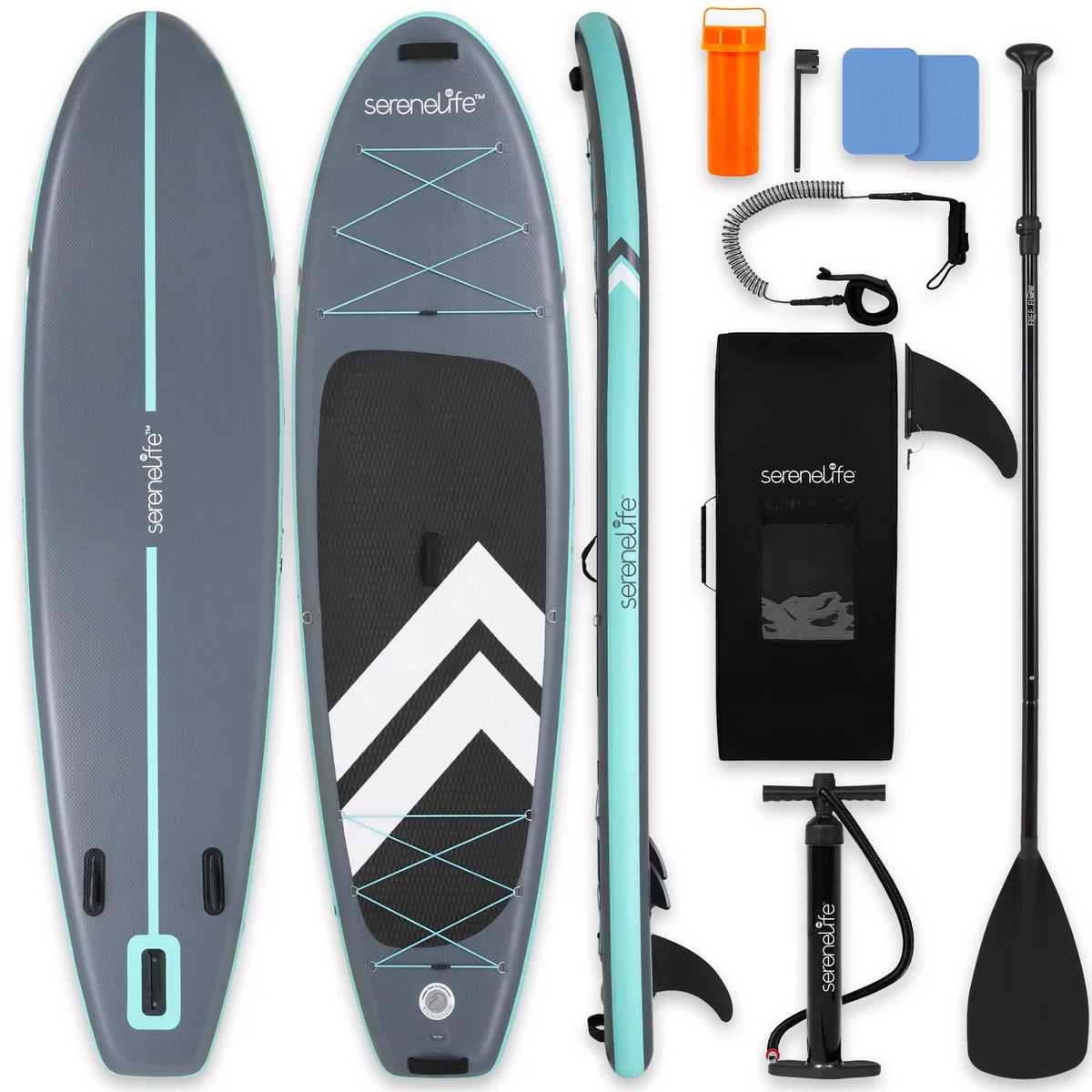 SereneLife Tabla Paddle Surf Hinchable, Ultra Ligera, Diseño Extra Ancho y Estable, con Almohadilla de Cubierta EVA Antideslizante, para Jóvenes y Adultos, Capacidad de 158.7kgs
