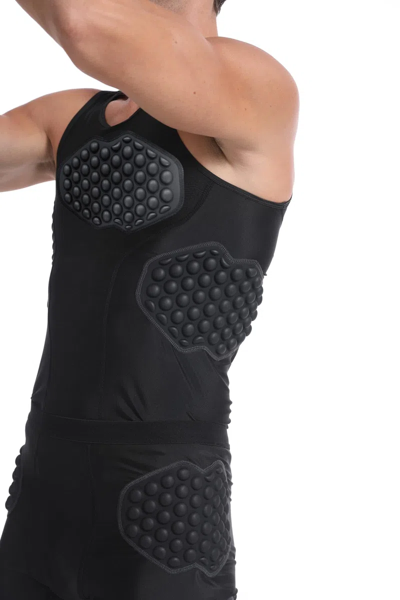 Topeter Camisetas acolchadas de fútbol con protector de costilla/pecho/espalda, camiseta interior de compresión protectora de baloncesto para hombre