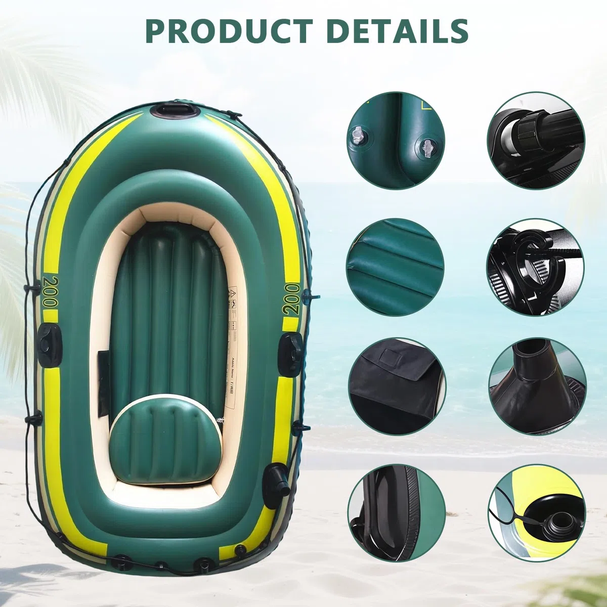 Barco inflable para 2 personas, kayak inflable de PVC doble, barco de pesca engrosado con remos y bomba de mano, plegable y portátil, barco inflable para exteriores, rafting y pesca