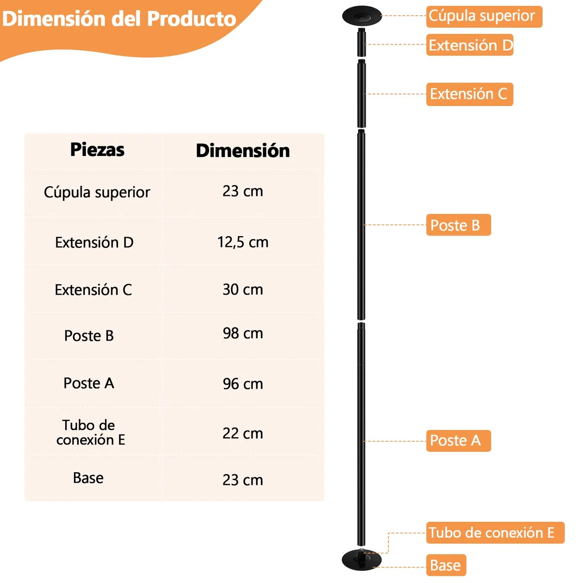 COSTWAY Barra de Baile Profesional Estática y Giratoria Pole Dance de 45 mm Altura Ajustable de 2,23 m a 2,82 m para Hogar Club hasta 200 kg