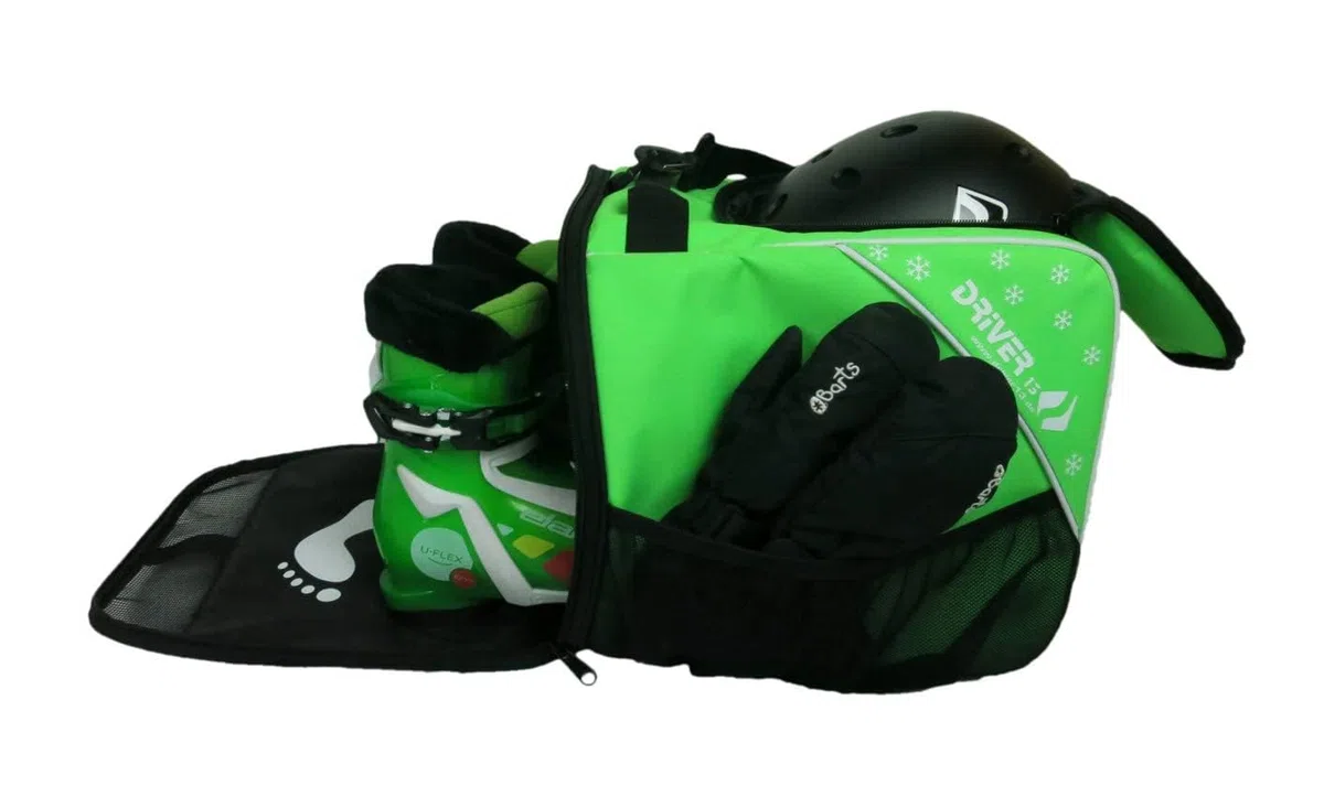 Driver13 Bolsa Infantil para Botas de esquí (bootbag), Bolsa para Botas de esquí Infantiles y Boots de Snowboard, asa de Transporte, Verde