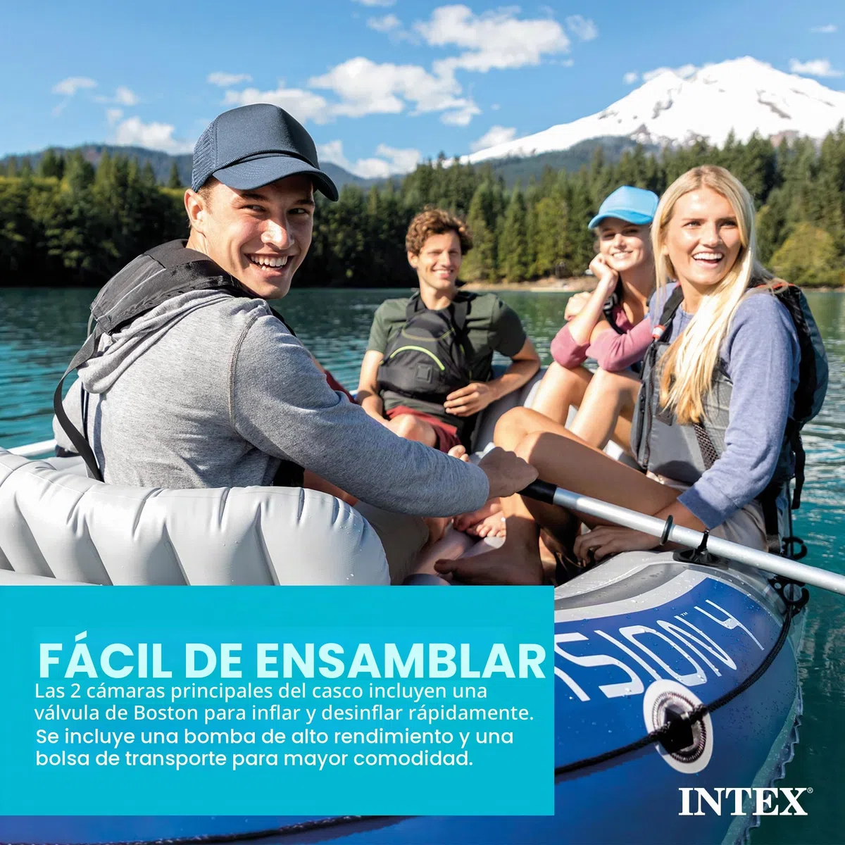 Intex Excursion - Serie de Botes inflables: Incluye remos de Lujo de 54 Pulgadas y Bomba de Alto Rendimiento, PVC superresistente, Asientos Ajustables con Respaldo, Soportes para cañas de Pescar,