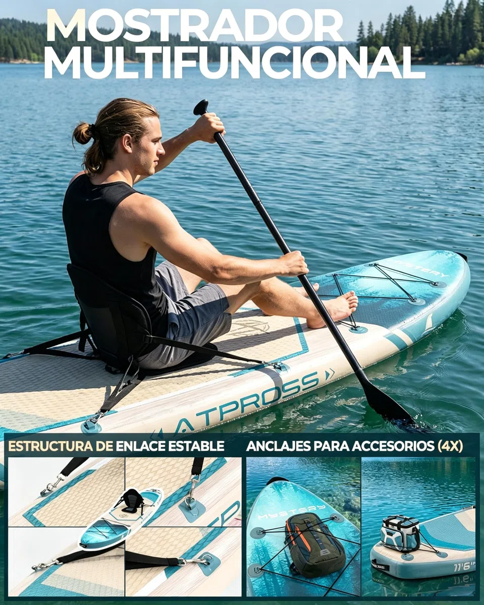 Tabla Paddle Surf Hinchable Inflable Extra Grande para Adultos, con Capacidad para 204,1 kg. con Kit de Accesorios Mochila. Kayak Inflable, Antideslizante, Ideal para Yoga,