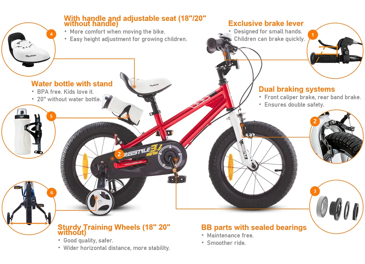 RoyalBaby Bicicletas Infantiles niña niño 3-12 años Freestyle BMX 12 14 16 18 20 Pulgadas Ruedas auxiliares Bicicleta para niños