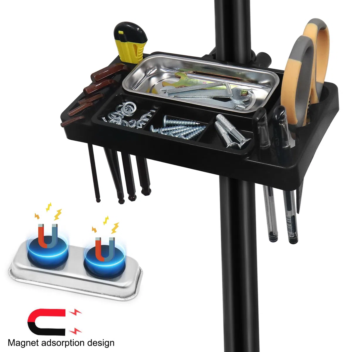Soporte de reparación de bicicletas resistente con bandeja magnética para herramientas y guantes, estante plegable de mantenimiento de bicicletas de 50 kg con abrazadera giratoria de 360°