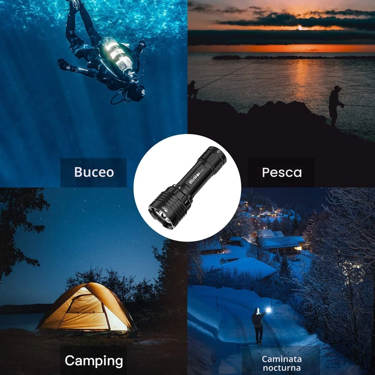 Wurkkos DL30 Linterna de Buceo. Antorcha de buceo de 3600 Lúmenes. Resistencia al agua IPX8. Lámpara impermeable Incluye LED Blanco Neutro (90 CRI) Linterna de buceo con 1 * 5000mAh potencia