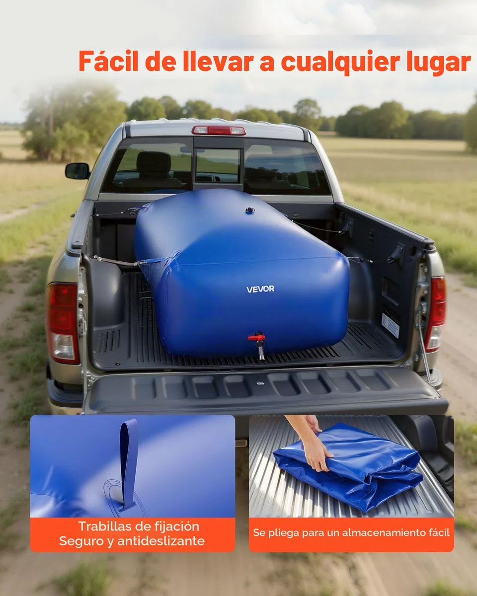 VEVOR ​Vejiga del Almacenamiento de Agua con Válvula, Bolsa de Agua Portátil y Plegable, Resistente a Fugas, para Autocaravanas, Camiones, Uso en Exteriores (Azul, 1000L)