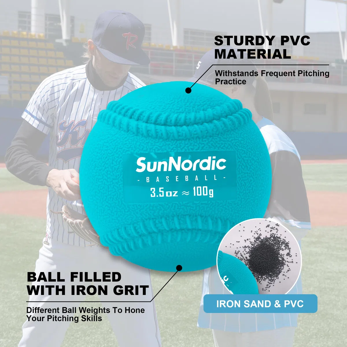 SunNordic Juego de 9 pelotas de béisbol pliométricas con peso (3.5-16/35/53/70 onzas) – Pelotas de béisbol pliométricas de peso variable para mejorar la potencia y el entrenamiento de lanzamiento,