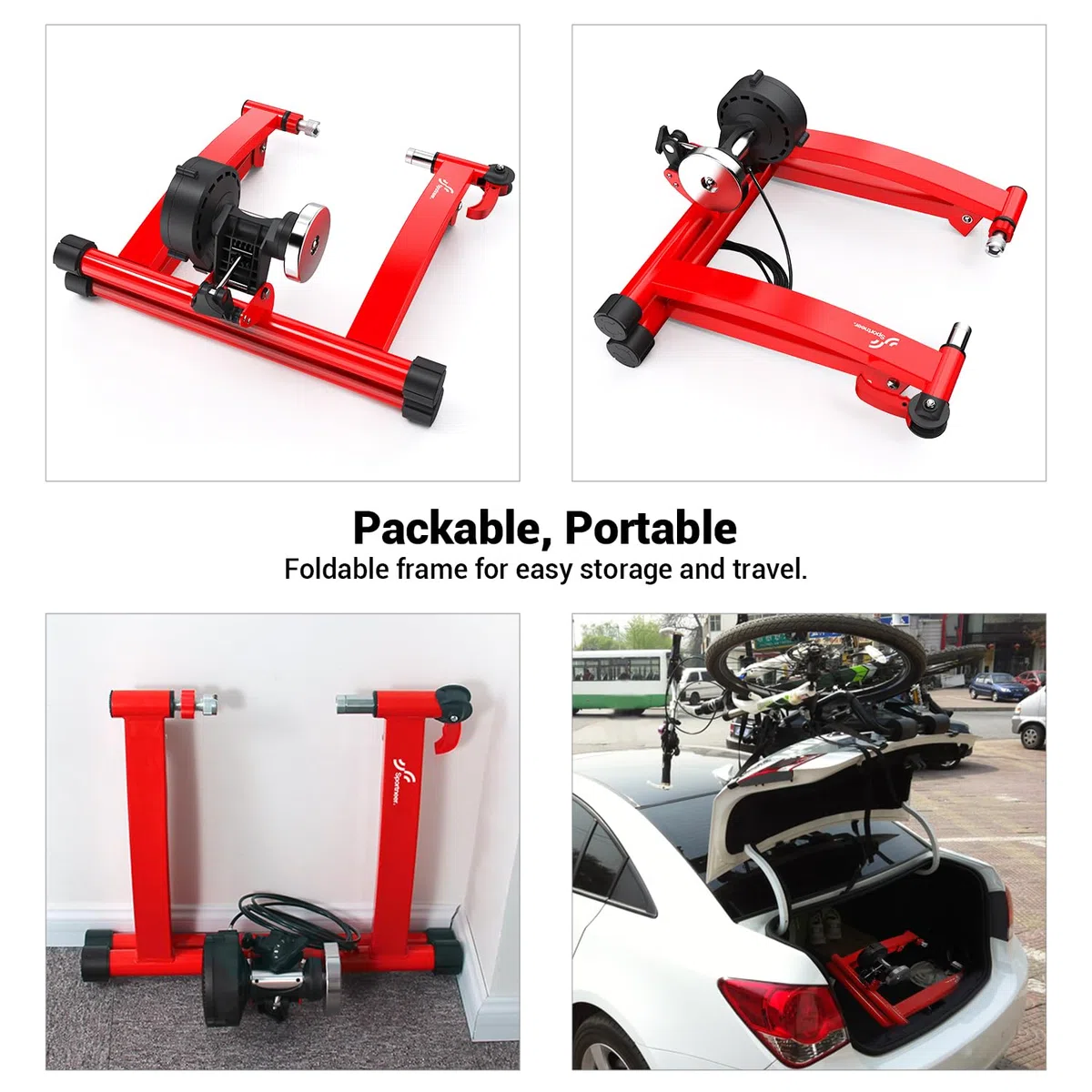 Sportneer Acero Rueda De Bicicleta Ejercicio Entrenamiento con Bicicleta Soporte magnético con reducción de Ruido, Rojo