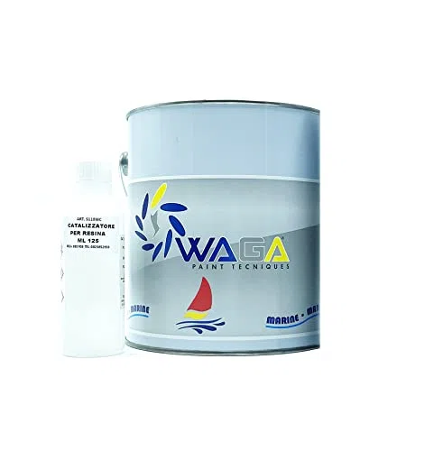 Gelcoat gris 7035 parafinado 2,5 l náutica barniz poliéster para fibra de vidrio con catalizador resina 125 ml - Waga Paint Tecniques