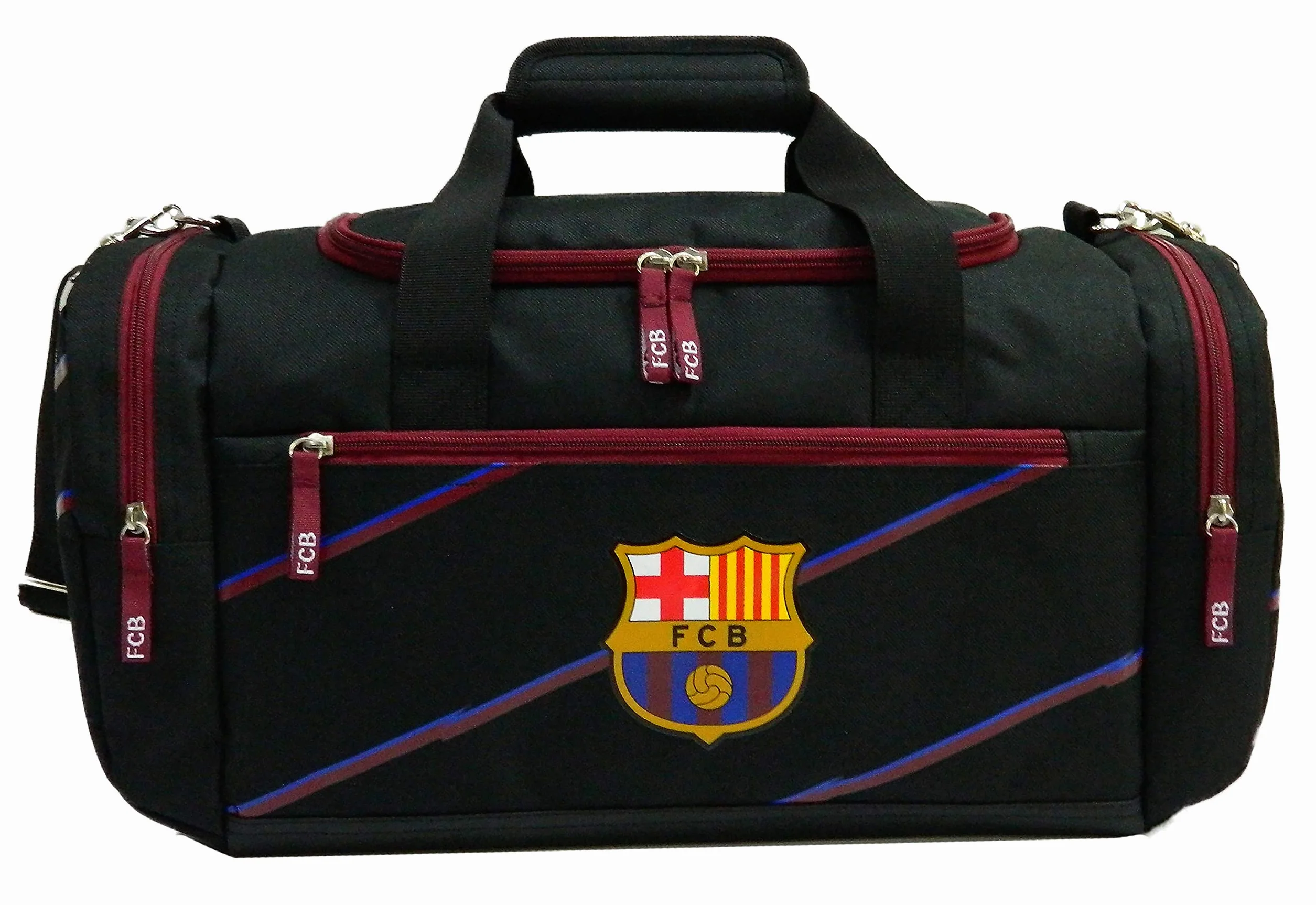La Plume Dorée FC Barcelona - Bolsa de tela impermeable (50 cm, poliéster, 1 compartimento grande y 3 bolsillos con cremallera), color azul, Negro