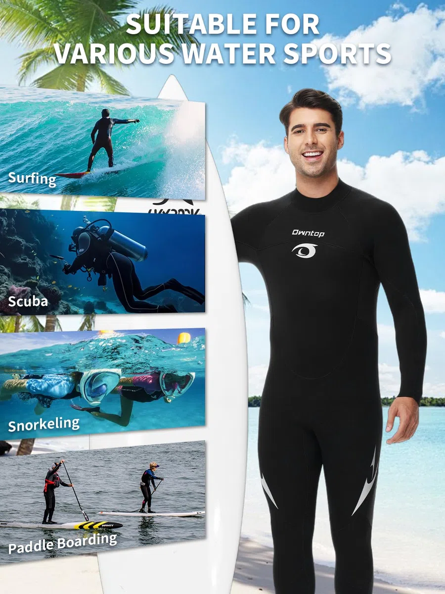Owntop Traje de neopreno de 5 mm para hombres y mujeres, traje de neopreno grueso, manga larga con cremallera trasera UPF50+, mantiene el calor, traje de baño para buceo, surf, natación, buceo