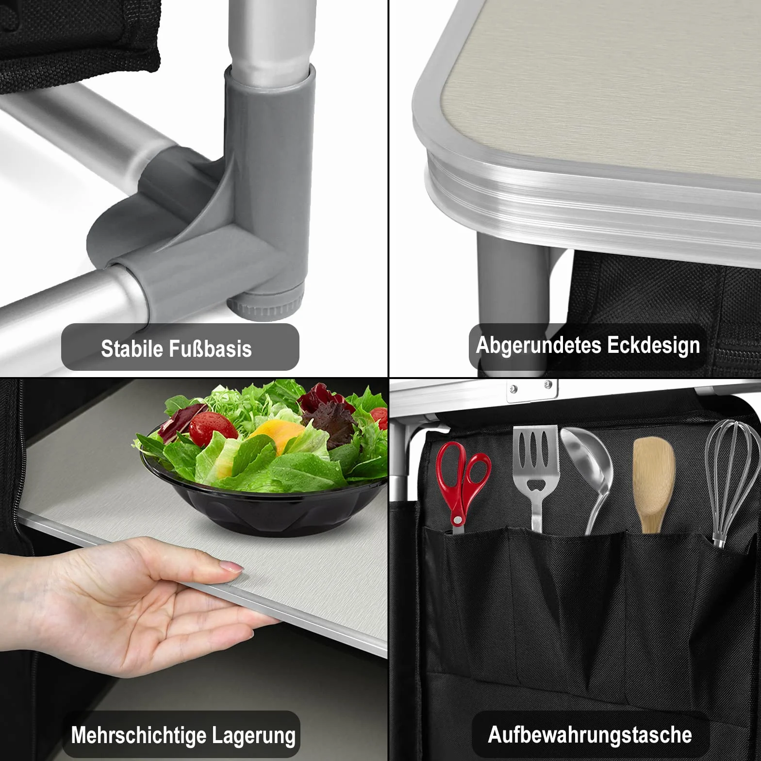 UISEBRT Cocina de camping plegable, armario de camping con estructura de aluminio, cocina de viaje, cocina al aire libre, camping, cocina, incluye bolsa de transporte