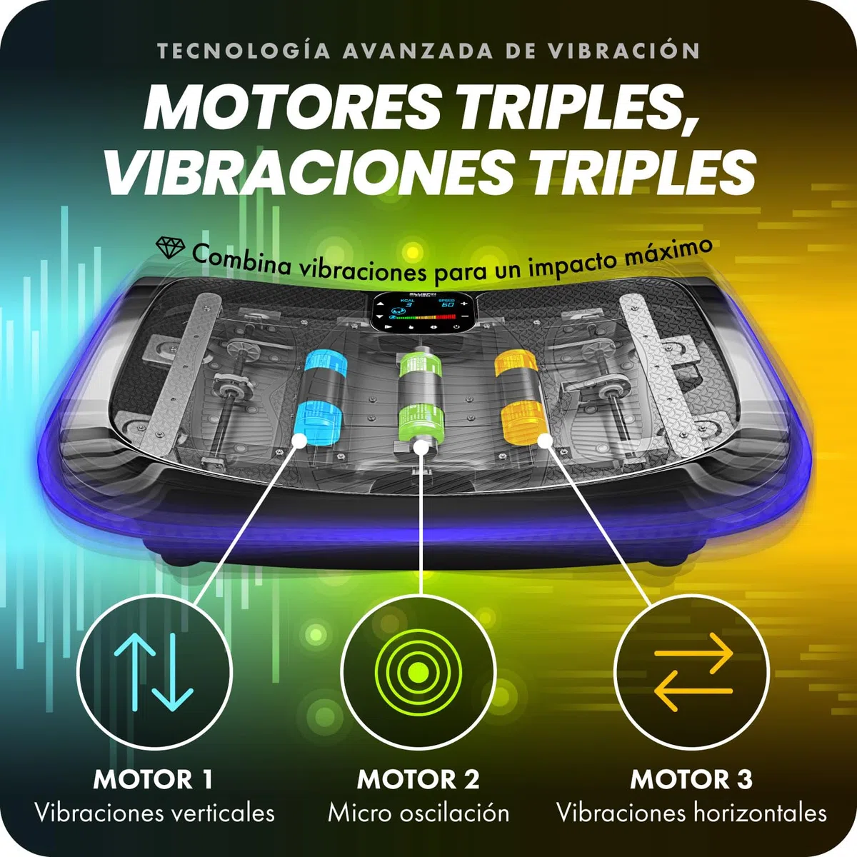 Plataforma Vibradora Bluefin 4D para Perder Peso, Recuperación Muscular y Drenaje Linfático, 3 Potentes Motores con Bandas y Cuerdas de Resistencia para Realizar un Ejercicio Completo