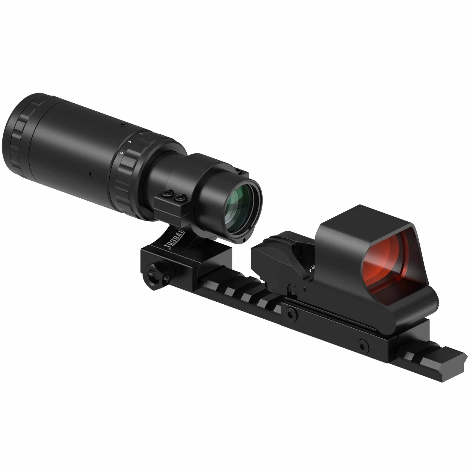 Feyachi RS-30 Mira de Punto Rojo con Lupa 1,5X - 5X Combo, Airsoft Punto Rojo Sólo para Actividades Deportivas