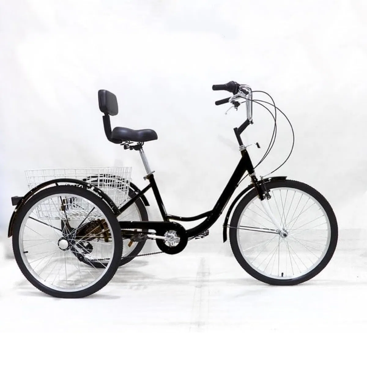 Bicicleta cruiser de 3 ruedas, bicicleta de tres ruedas para adultos, con soporte lumbar, 6 velocidades de 24 pulgadas, con cesta de la compra, triciclo, herramientas para turismo, para personas