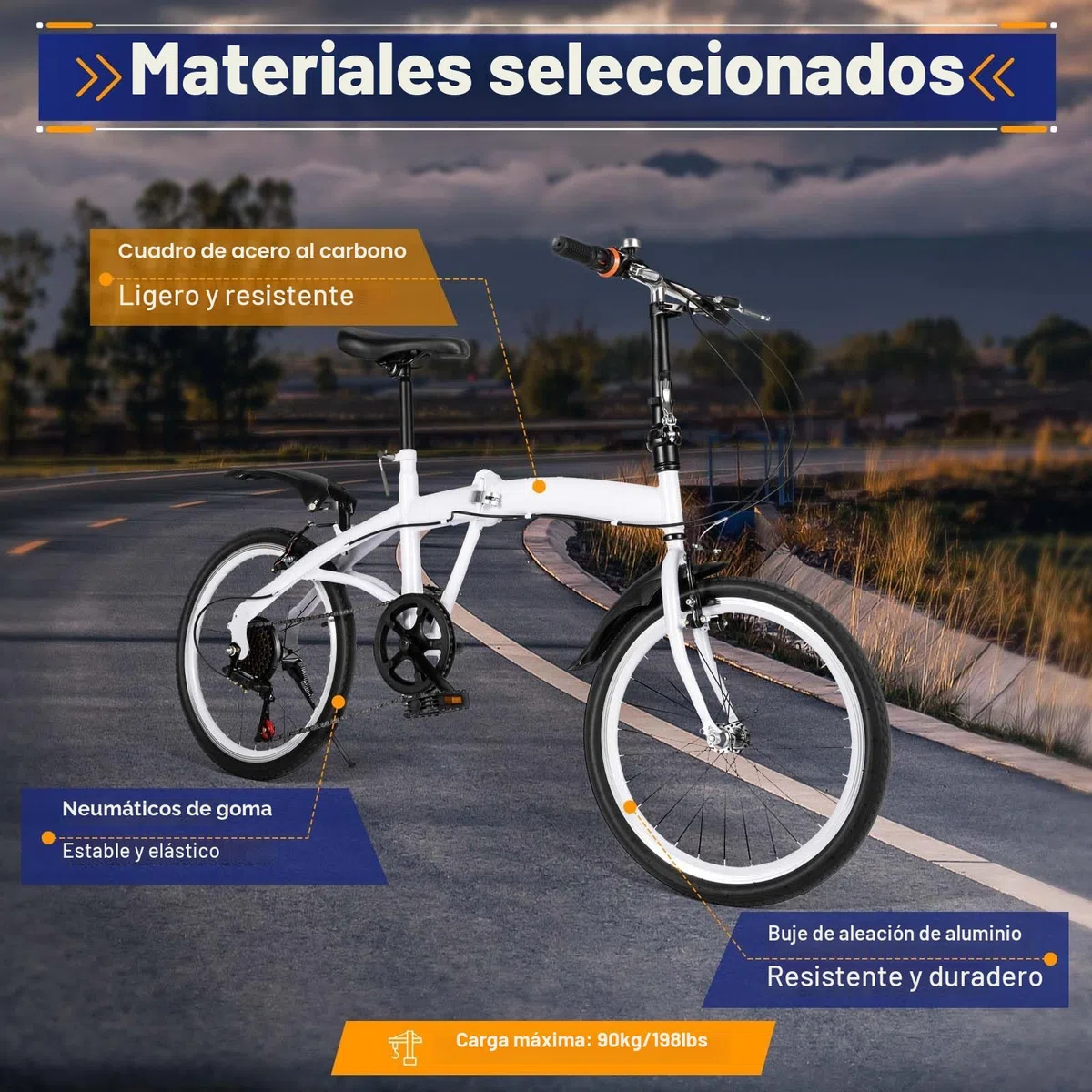 bicicleta plegable de 20 pulgadas, 6 marchas, para mujer, hombre y niños, ideal para deportes al aire libre, ciclismo y camping, color blanco