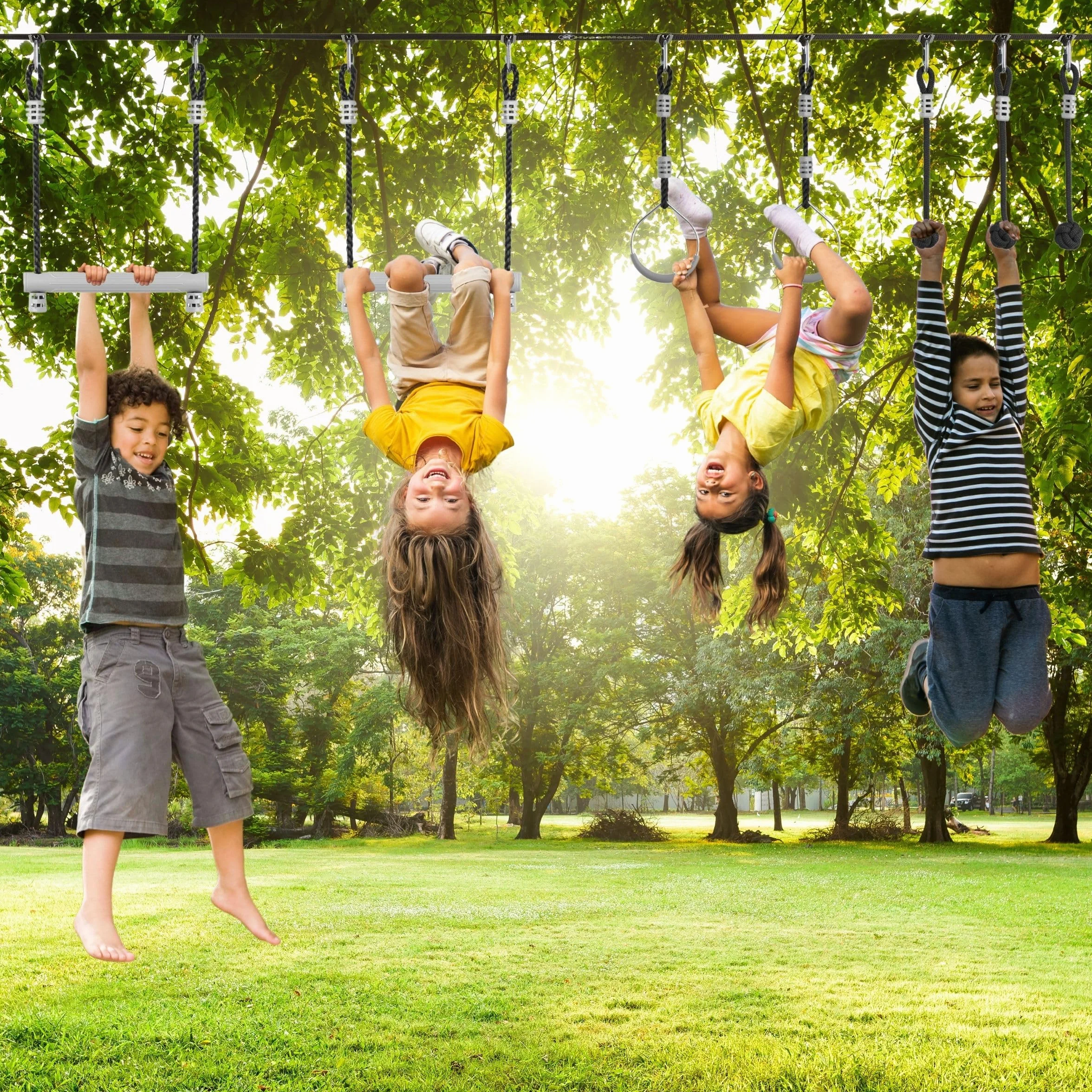 HyperMotion Juego de trayectoria de obstáculos Ninja para niños - 7 obstáculos con ruedas de mono puños y varillas - capacidad de carga hasta 113 kg - para jardín - juego de movimiento al aire libre