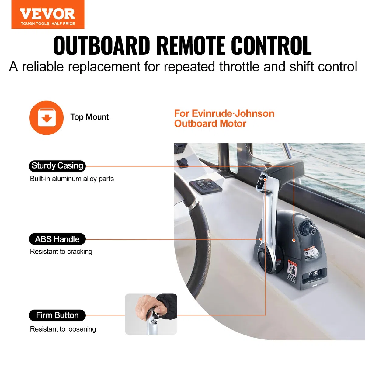 VEVOR Caja de control remoto fueraborda, compatible con Evinrude Johnson 5006186, control de acelerador de barco de montaje superior, con interruptor de ajuste eléctrico, para dirección