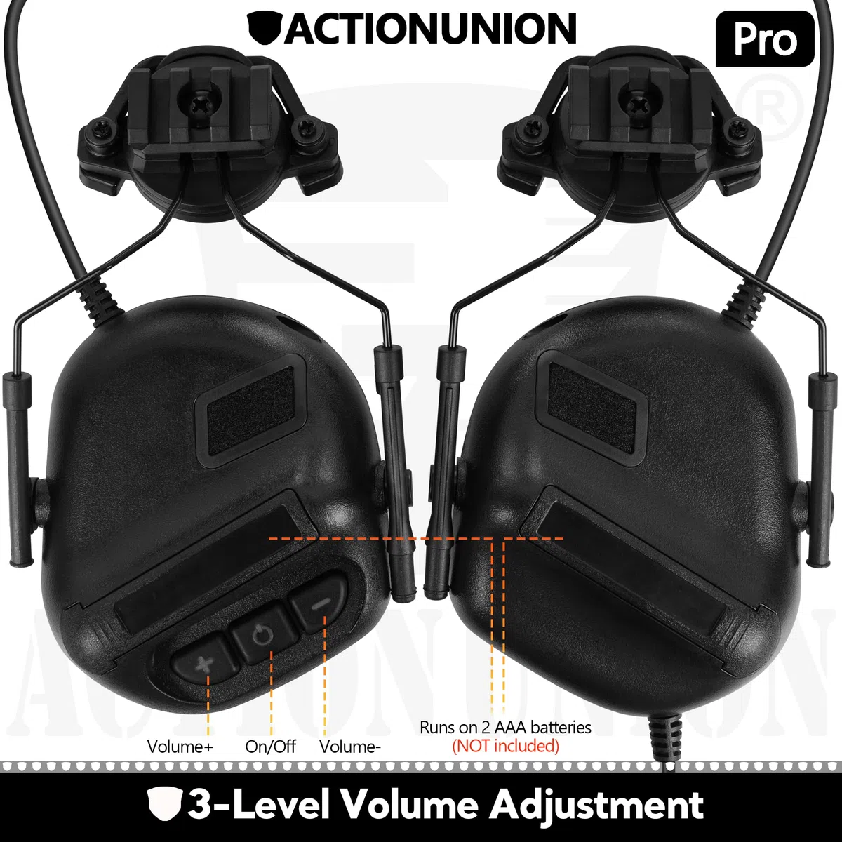 ACTIONUNION Auriculares tácticos Pro con cancelación activa de ruido para casco Airsoft Fast (negro)